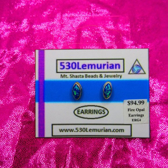 Australian Fire Opal Sterling Silver Gemstone Stud Earrings - Picture 2 of 2